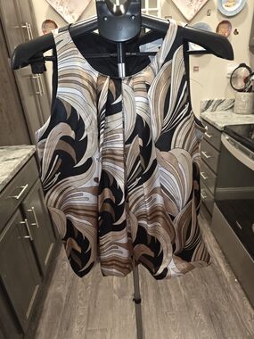 Dress Barn Black, Tan, and Cream Printed Tank Top